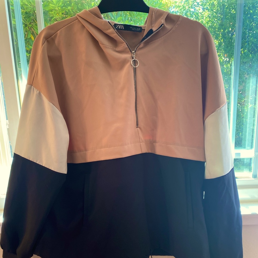 Zara pink, white, and black hoodie